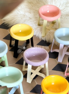 pecolo深浅口水粮陶瓷猫狗宠物碗护颈增高防打翻食盆14cm碗架套装