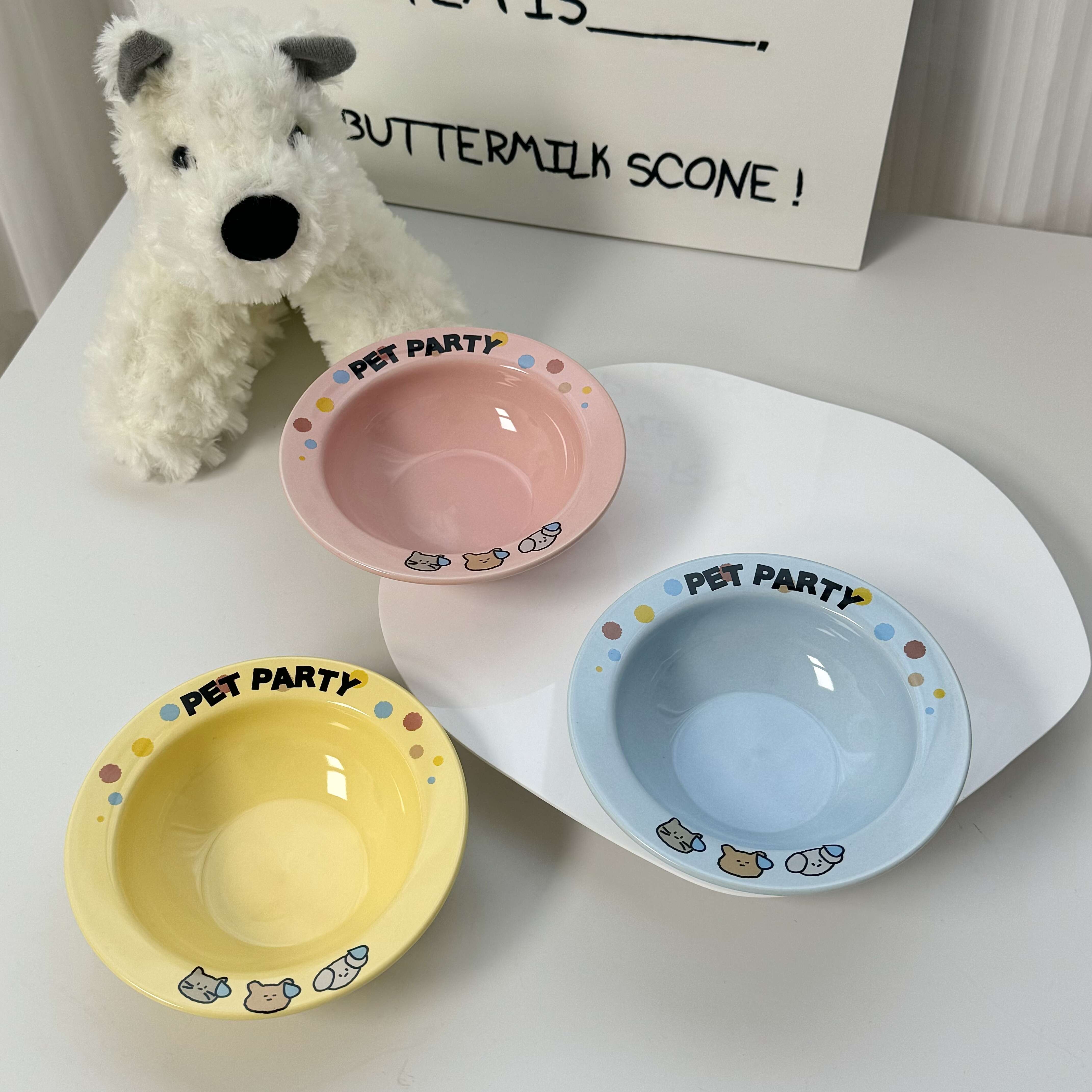 ins风彩色宠物派对陶瓷碗猫狗粮营养羊奶冻干正品酸奶碗卡通猫狗
