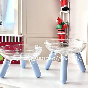 ins风彩色高脚平口宠物玻璃透明碗猫狗粮营养羊奶冻干鲜食深正品