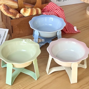 法国花朵宠物碗猫碗狗碗陶瓷增高小食盆喝水吃粮罐头猫咪碗护颈