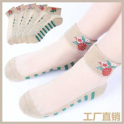 【新款上架】肉丝水晶丝袜子女短袜玻璃丝防滑吸汗春夏短袜中老年