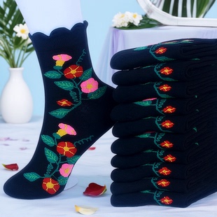 中筒袜荷叶边棉袜 5双中老年妈妈女袜秋冬保暖耐穿厚款 梁涛王