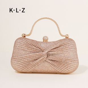 闪亮晚宴小包包配晚礼服的包名媛宴会手提包女褶皱晚会晚装派对包