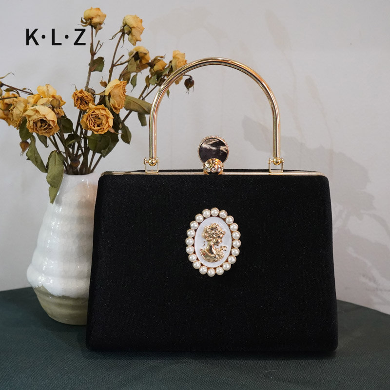 晚宴手提包女复古宴会晚礼服小包包民国风名媛搭配穿旗袍的包丝绒