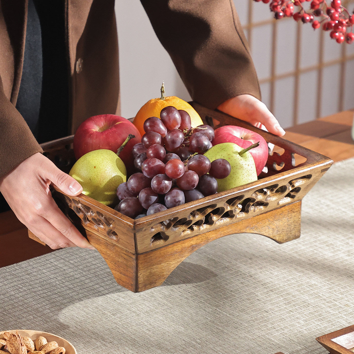 泰吉利实木创意果盘家用供盘客厅茶几木质复古中式零食摆放盘托盘,家居饰品,果盘/果篓,淘宝优惠券,粉丝福利购,淘宝优惠卷