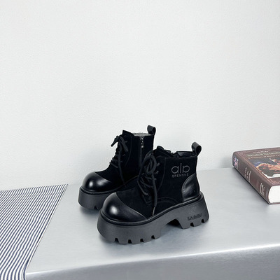 真皮厚底大头马丁靴加绒磨砂皮女