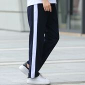 校服裤 子中小学生一道杠纯棉夏薄宽白边直筒初高中藏青色收脚校裤