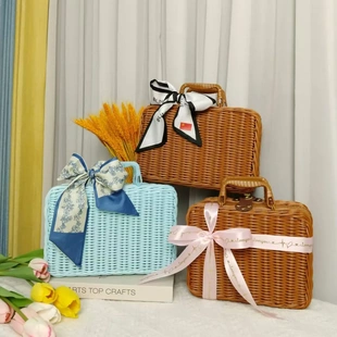 藤箱藤编手提箱伴手礼盒塑料仿藤手工编制婚礼礼品箱中秋节日国庆