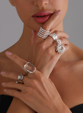 金属哑光时尚轻奢可调节戒圈感百搭戒指小众ins