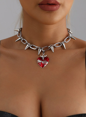 暗黑辣妹风锥形链爱心锁骨链轻奢y2k亚文化项链欧美跨境饰品ins