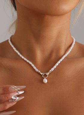 淡水珍珠巴洛克手工串珠项链女握手吊坠时尚百搭项饰