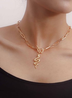 复古回形蛇骨链流苏项饰女OT扣蛇形吊坠项链小众简约