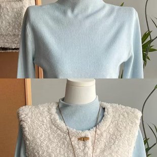 奥特莱斯 余单大牌绝美复古墨绿色miu系打底秋冬保暖针织立领毛衣