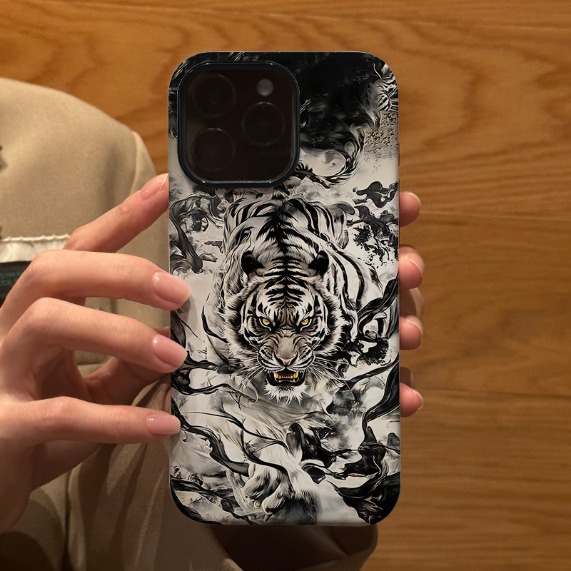 国风水墨凶猛白虎适用苹果iPhone16Promax手机壳15磨砂14二合一13全包12防摔11Pro新款Xsmax情侣保护套男女