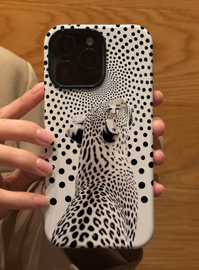 黑色波点斑点豹子 适用苹果华为iPhone16ProMax手机保护外壳15Plus 14新款13磨砂12情侣17防摔Pura70Ultra女