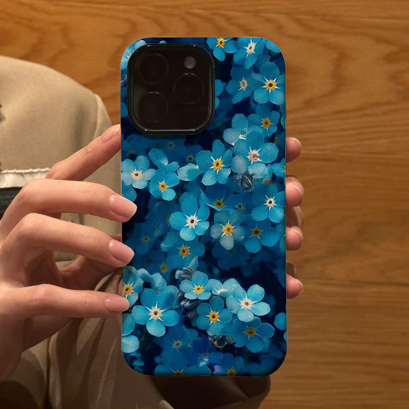 油画蓝色妖姬花朵适用苹果华为iPhone16ProMax手机保护外壳15Plus 14新款13磨砂12情侣17防摔Pura70Ultra男女