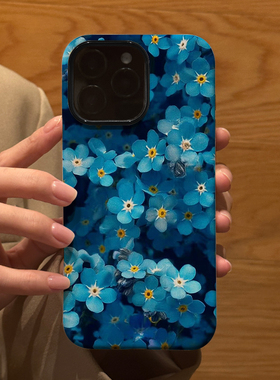 油画蓝色妖姬花朵适用苹果华为iPhone16ProMax手机保护外壳15Plus 14新款13磨砂12情侣17防摔Pura70Ultra男女