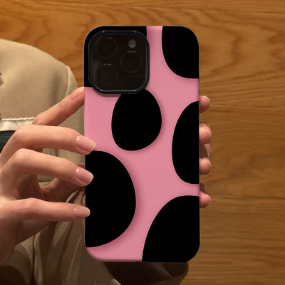 粉底黑色鹅卵石 适用苹果华为iPhone16ProMax手机保护外壳15Plus 14新款13磨砂12情侣17防摔Pura70Ultra男女