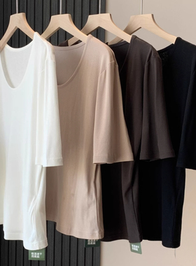 性价比牛货~软糯琎口强捻针织纯棉U领亲肤透气显瘦短袖基础T恤女