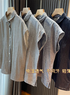 纯棉透气凉快元宝领衬衫上衣夏女