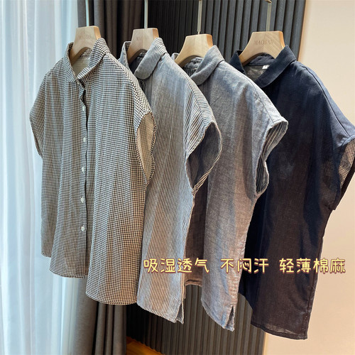 纯棉透气凉快元宝领衬衫上衣夏女
