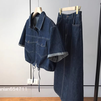 套装休闲牛仔衬衫+牛仔裙两件套