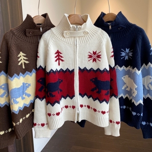 厚外套女2025新款 AMR 慵懒时髦高领针织毛衣开衫 氛围感 秋冬