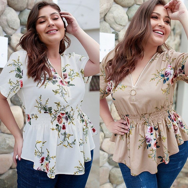 Printed Chiffon BLouse Women Summer V Neck Tops T-shirt 4XL在類目 女裝/女士精品, 蕾絲衫/雪紡衫中 - 來自Buy2taobao.com提供專業的淘寶代購服務