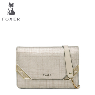 FOXER/金狐狸新款女包链条斜挎包几何格子纹包包迷你单肩小方包潮