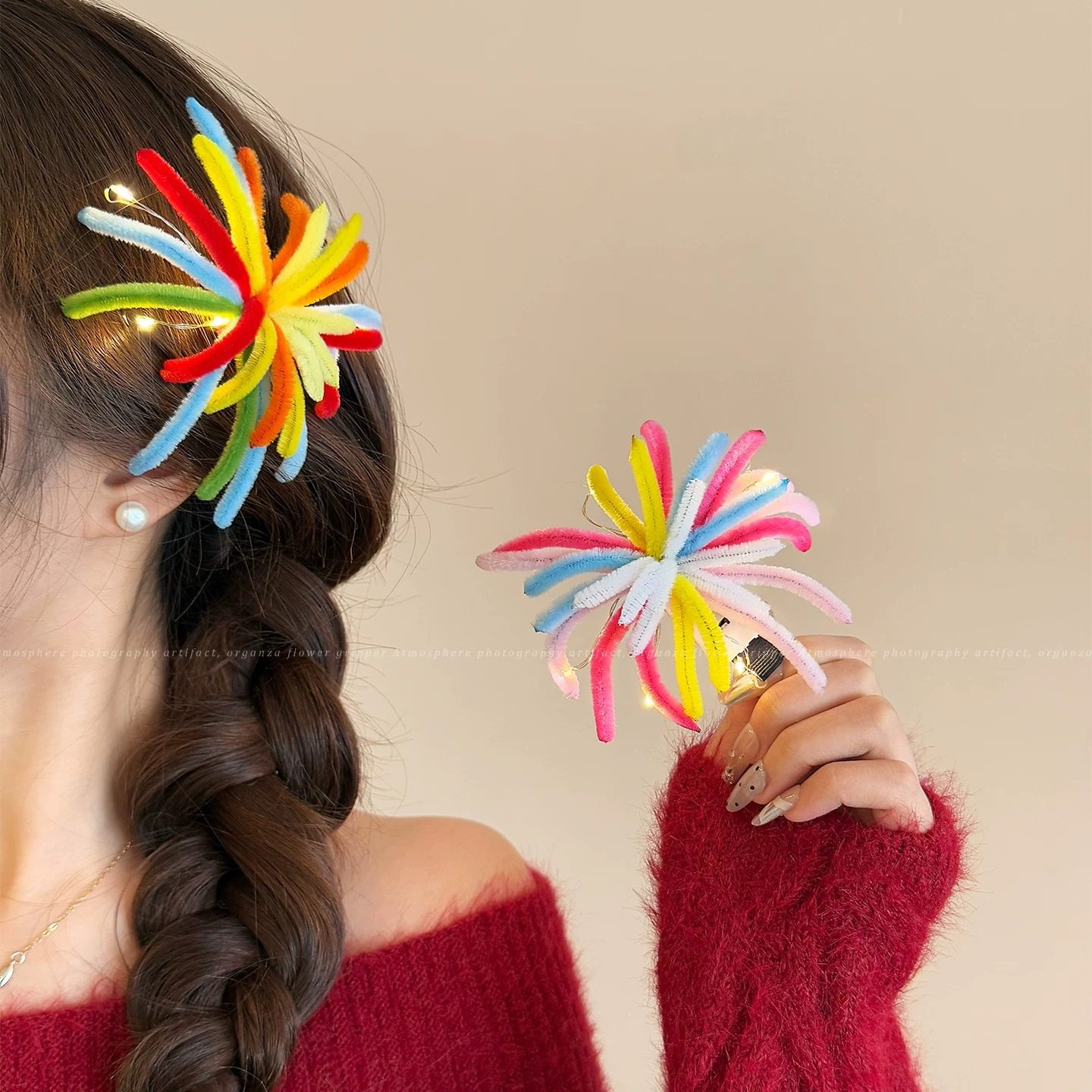 2026新款彩色发光烟花扭扭棒发夹女边夹新年氛围感侧边夹发卡头饰,饰品/流行首饰/时尚饰品新,民族风发饰,淘宝优惠券,粉丝福利购,淘宝优惠卷