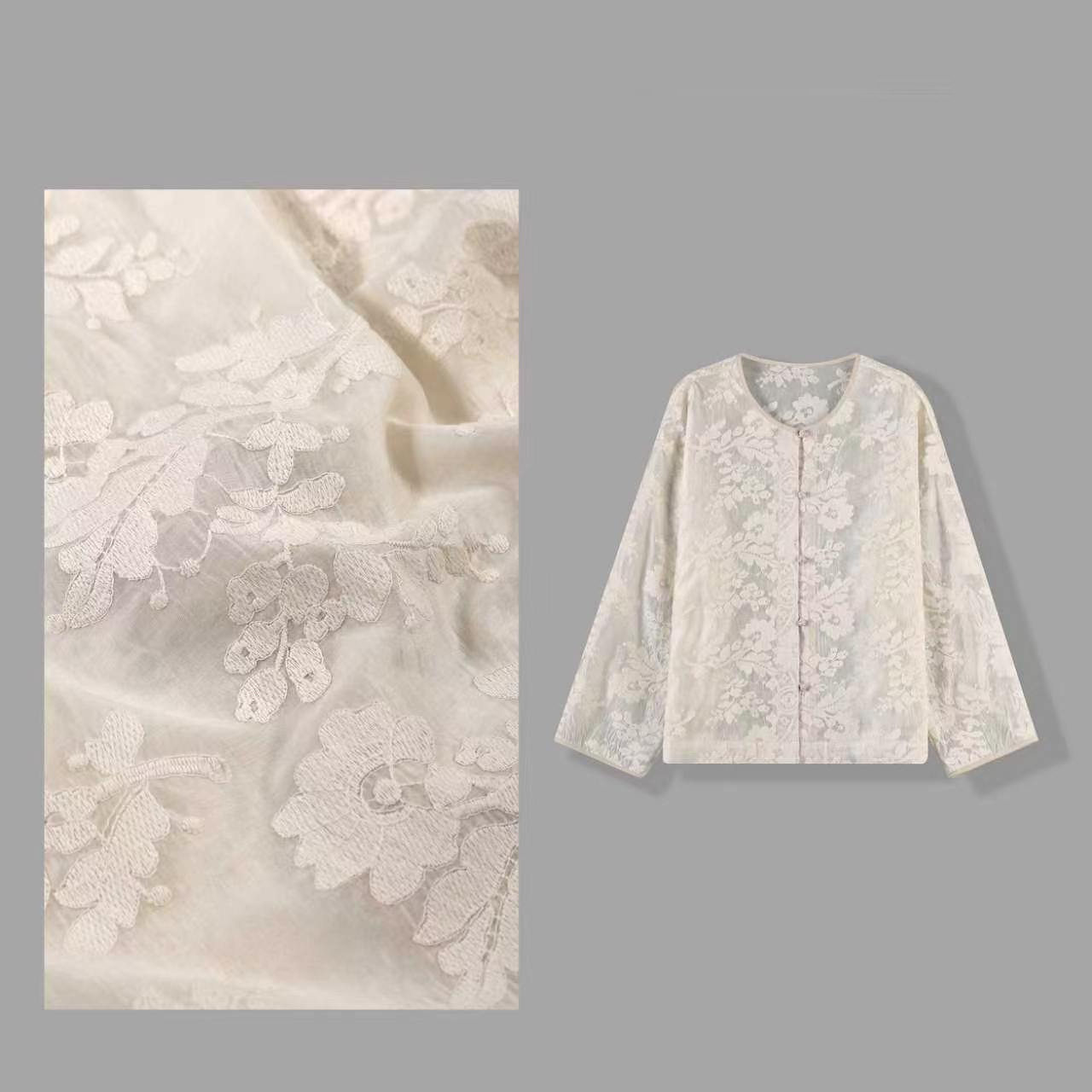 古典风长袖棉夏季新款女刺衬衫