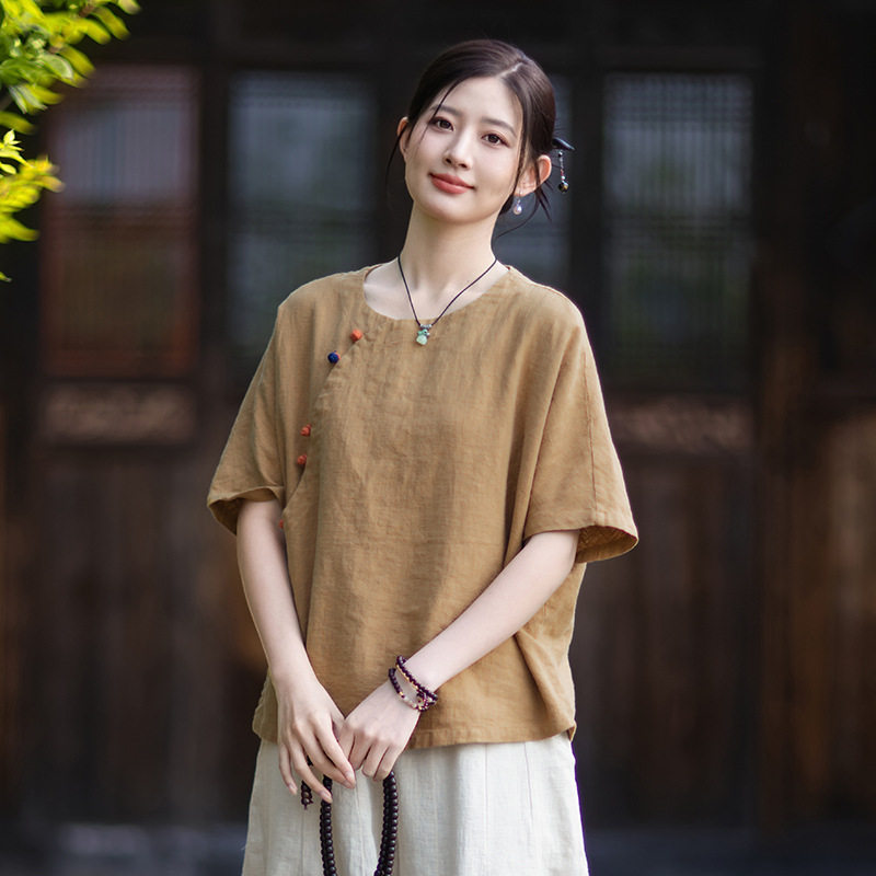 短袖复古风棉麻2026夏季新款文