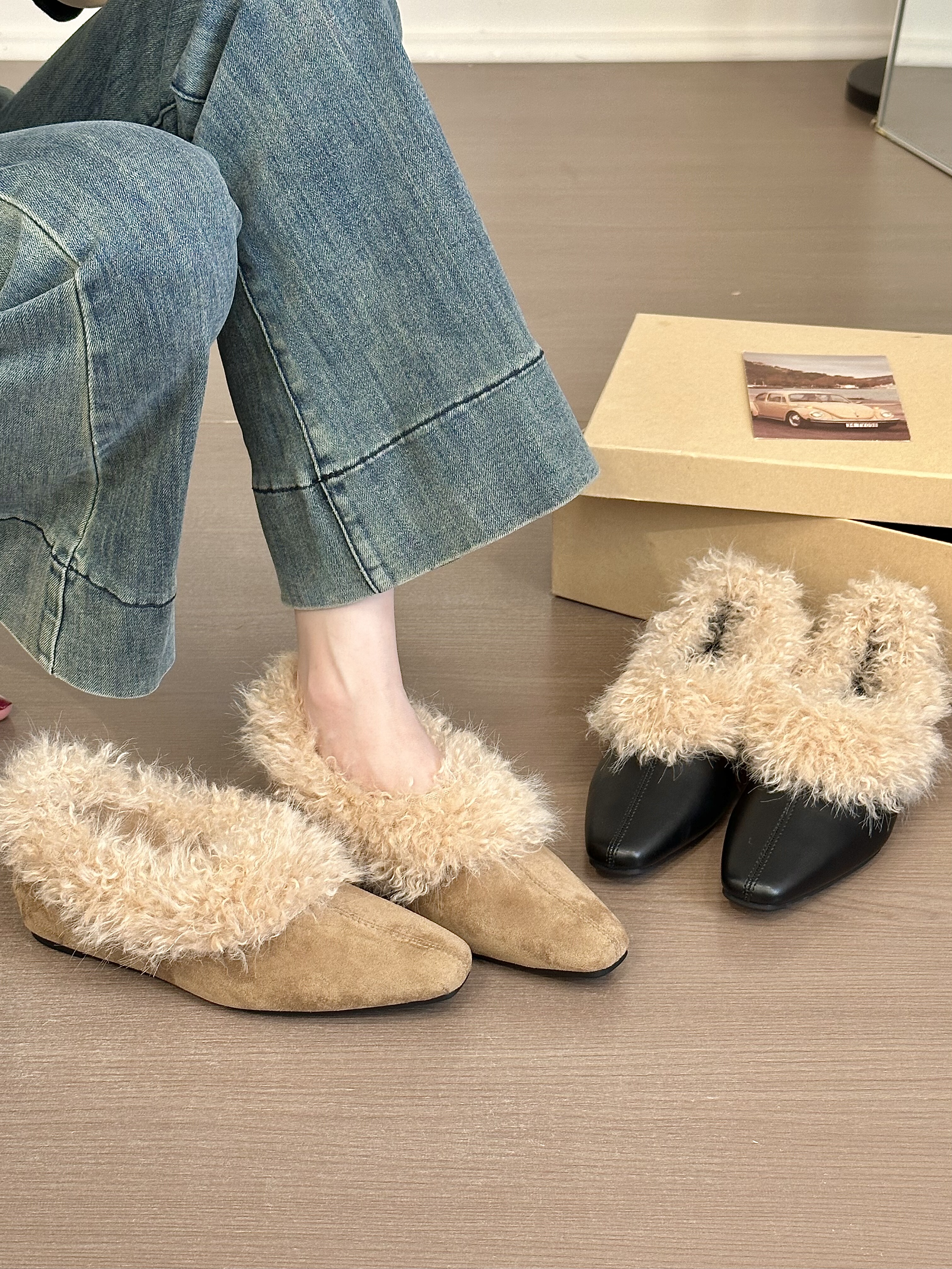 titing松弛感毛毛！气质方头翻毛内增高小皮鞋女冬加绒厚底单鞋,女鞋,包头拖,淘宝优惠券,粉丝福利购,淘宝优惠卷