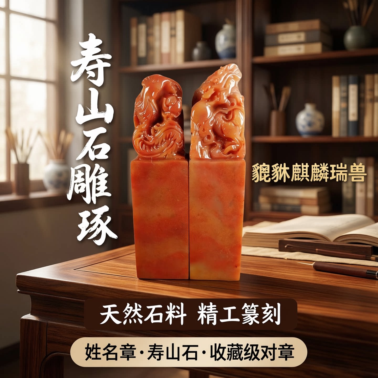 红石对章印章貔貅麒麟篆刻石料姓名章寿山石练习章刻字