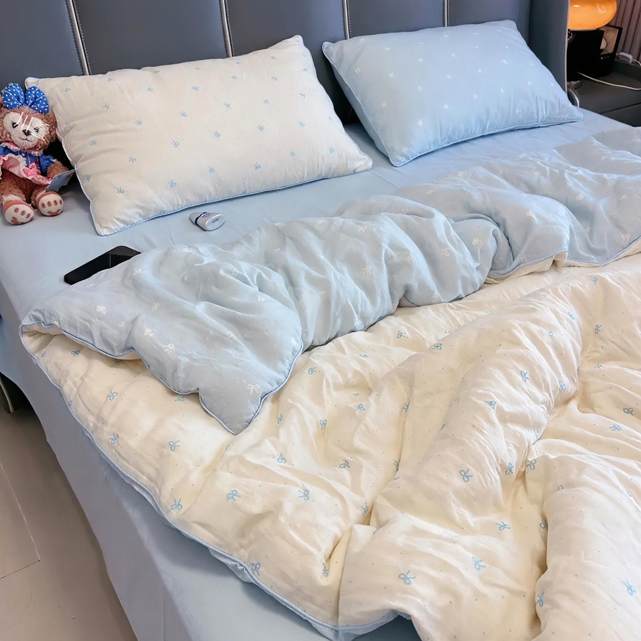 ins风全棉有氧双层纱四件套a类纯棉被套床单超柔软透气学生三件套