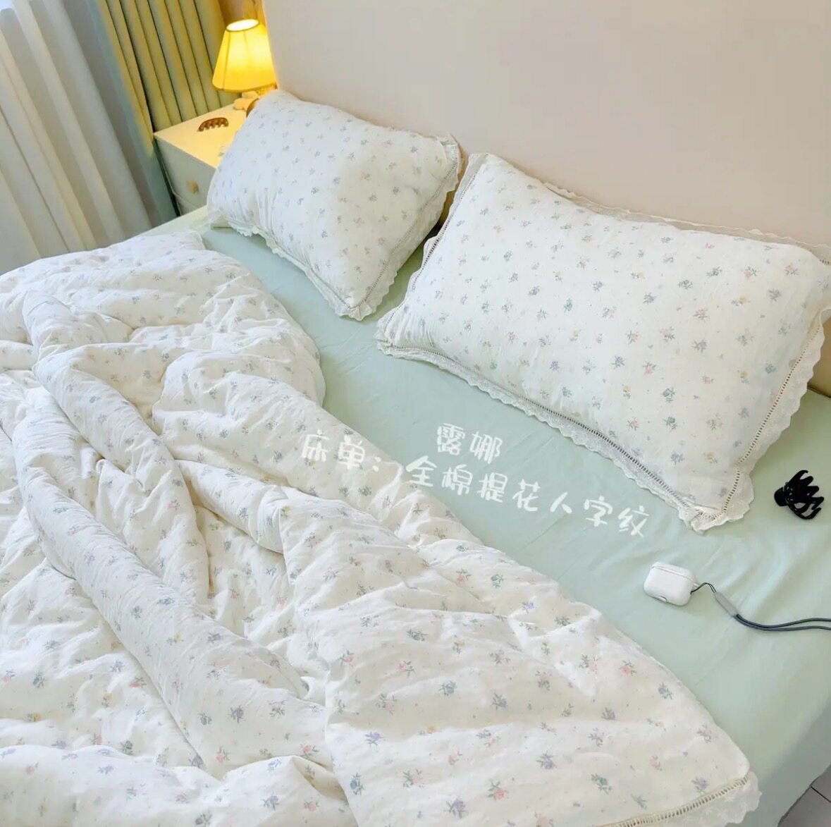 抖音爆款A类全棉有氧双层纱四件套纯棉镂空花边被套四件套三件套