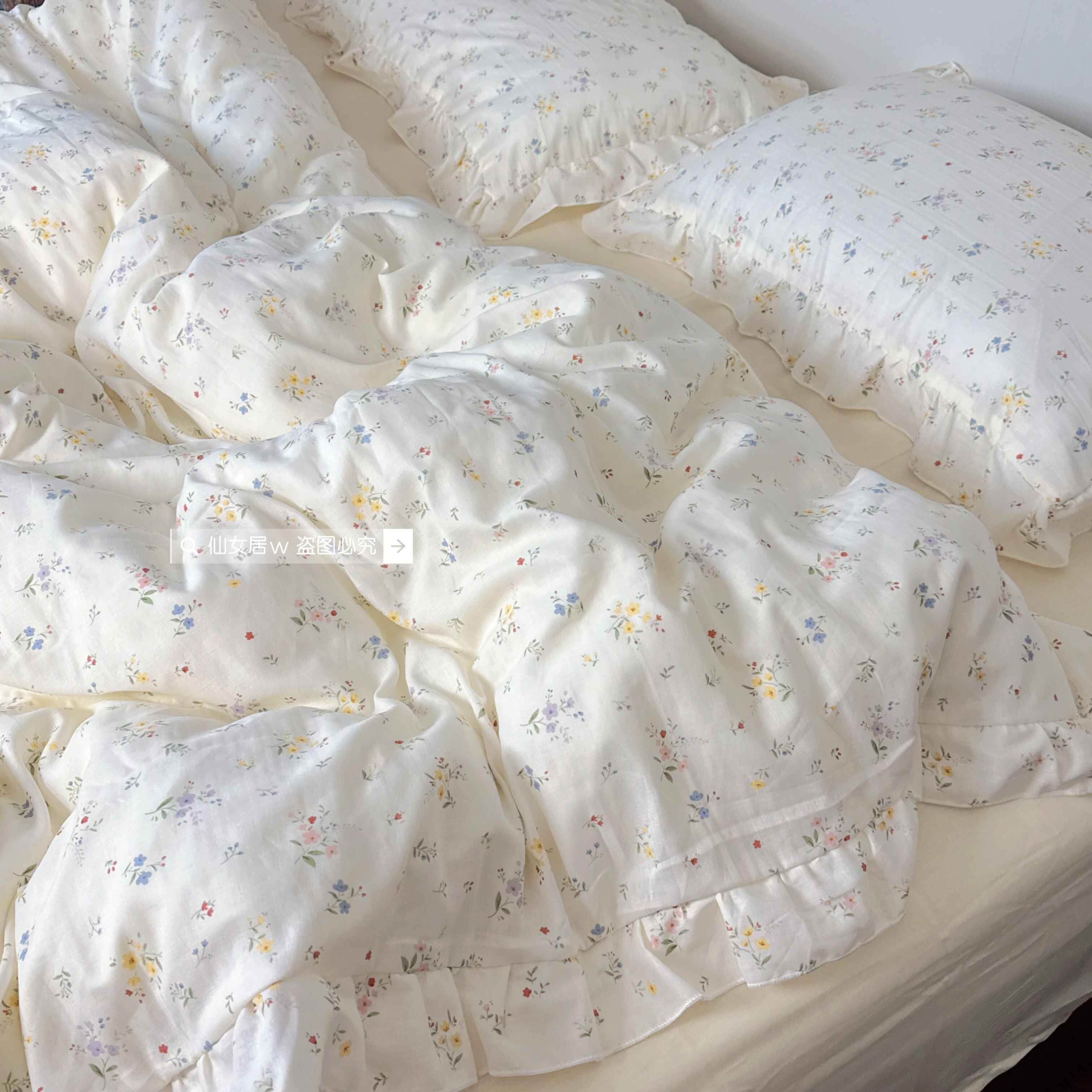 法式荷叶蕾丝花边A类母婴级全棉双层纱布四件套纯棉被套床上用品