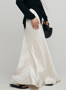 MPAM夏季新款100醋酸鱼尾半身裙45斜裁长款缎面裙显瘦百搭