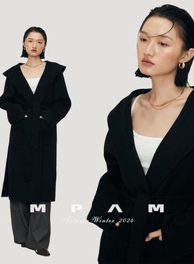 MPAM秋冬新款双面长款连帽宽松显瘦100羊毛呢外套2025羊绒大衣女