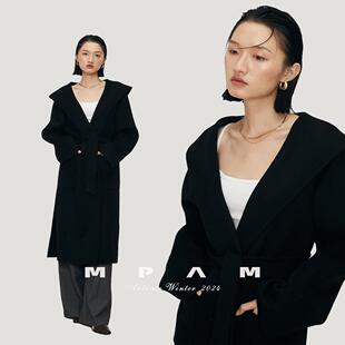 MPAM秋冬新款双面长款连帽宽松显瘦100羊毛呢外套2025羊绒大衣女