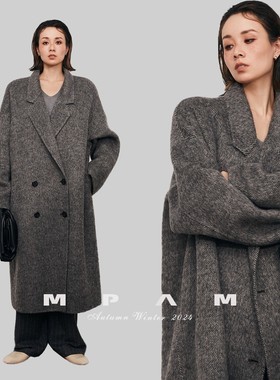 【MPAM】双面长毛羊毛大衣女宽松灰色外套