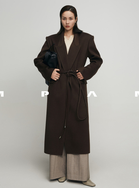 MPAM长款外套新款弧形直筒大衣女2025秋冬新款简约百搭羊毛大衣女