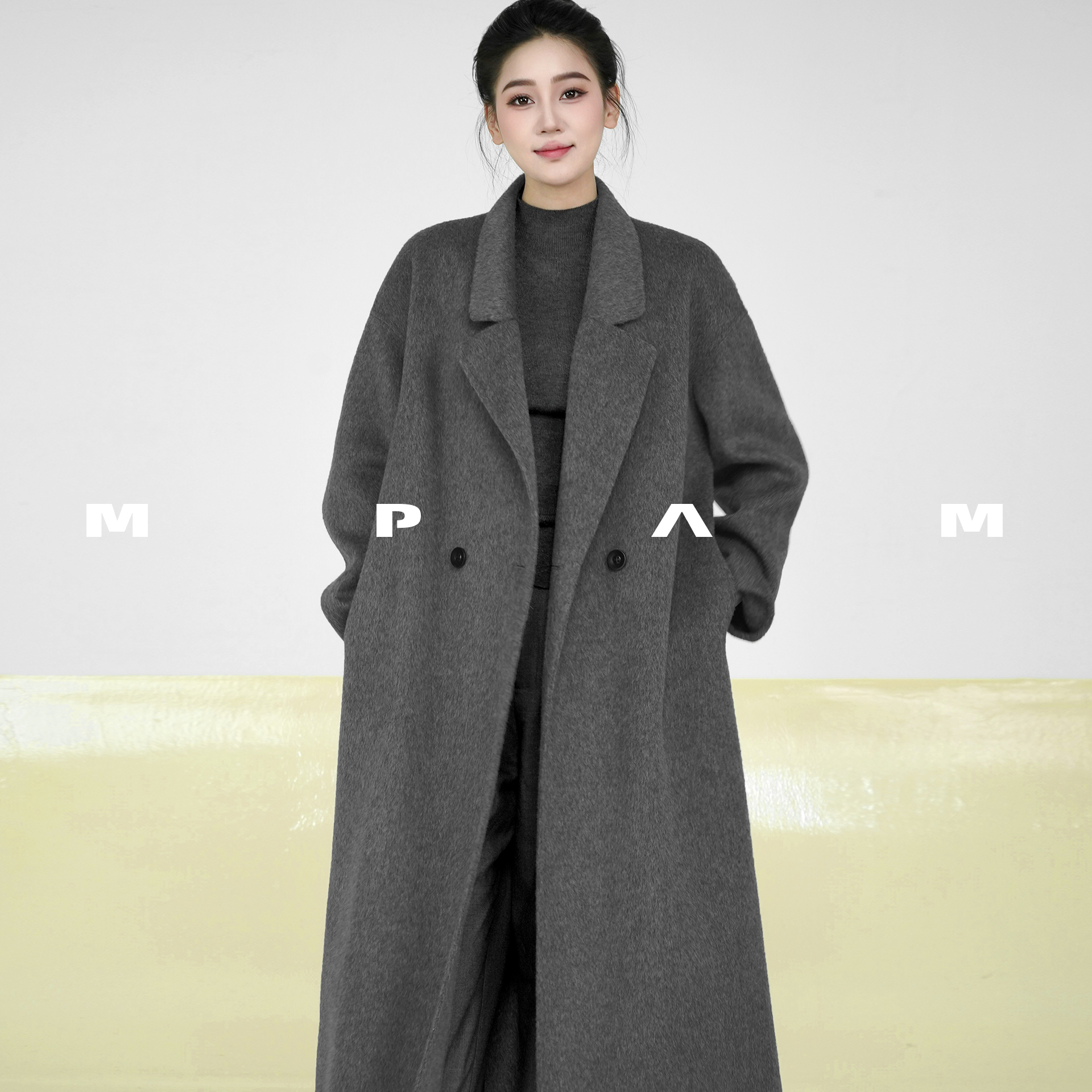 【草莓粉丝专享】MPAM中长款绵羊毛大衣隐藏兜秋冬双面呢外套女