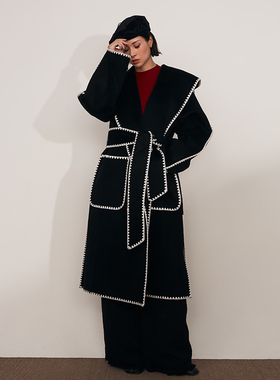 【年终粉丝回馈】秋冬连帽羊毛大衣女贝壳袖双面长款宽松百搭外套