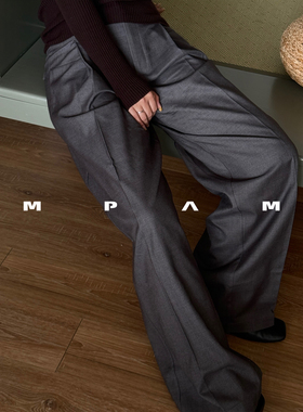 秋冬新款含羊毛灰色裤子阔腿裤女高腰宽松显瘦西装裤拖地休闲裤