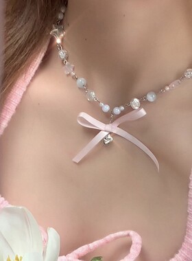 少女心爱心蝴蝶结珍珠项链韩系小