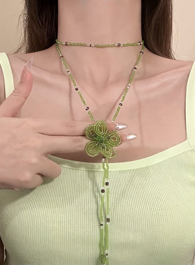 一款多戴绿色花朵串珠项链女时尚