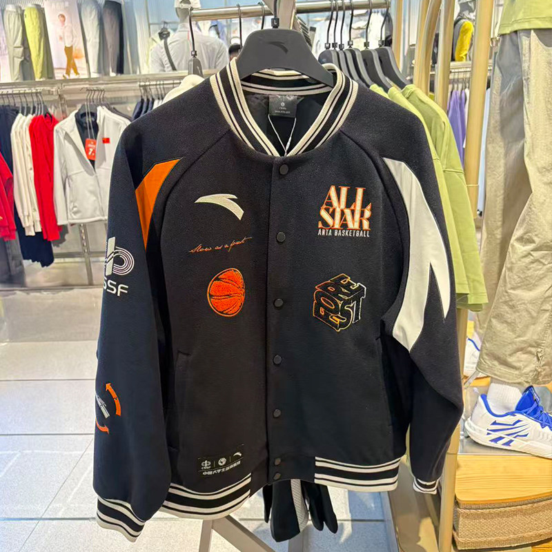 安踏美式高街棒球服夹克男士新款字母刺绣撞色休闲外套152611738