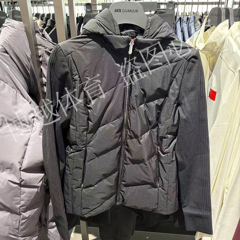 安踏冠军全天候轻薄羽绒服女士防泼水加绒修身连帽外套162510616