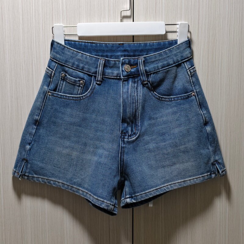 高腰弹力牛仔短裤女夏季复古显瘦百搭辣妹热裤蓝色时尚百搭